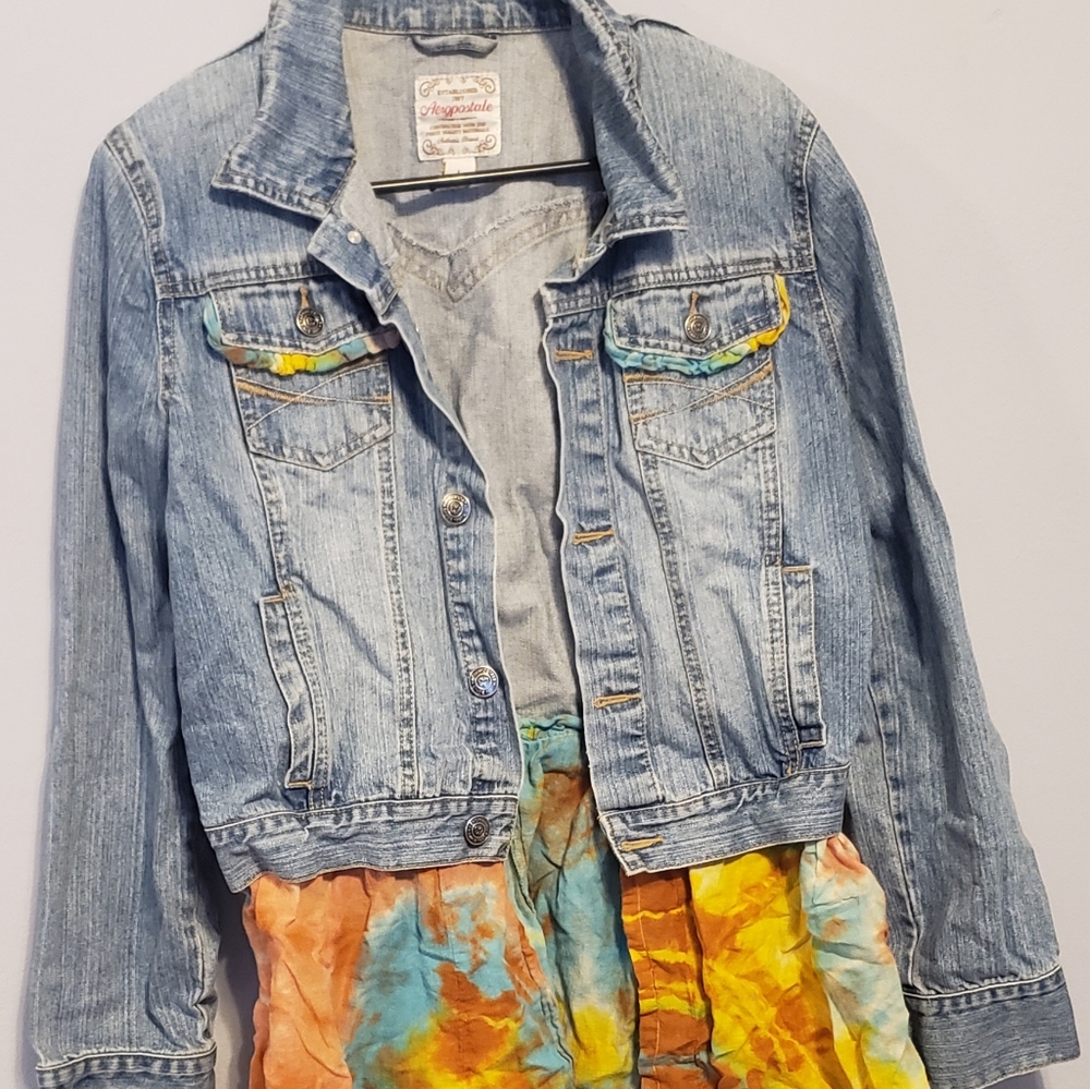 Custom Areopostale Jean jacket w/ custom tie dyed accents L